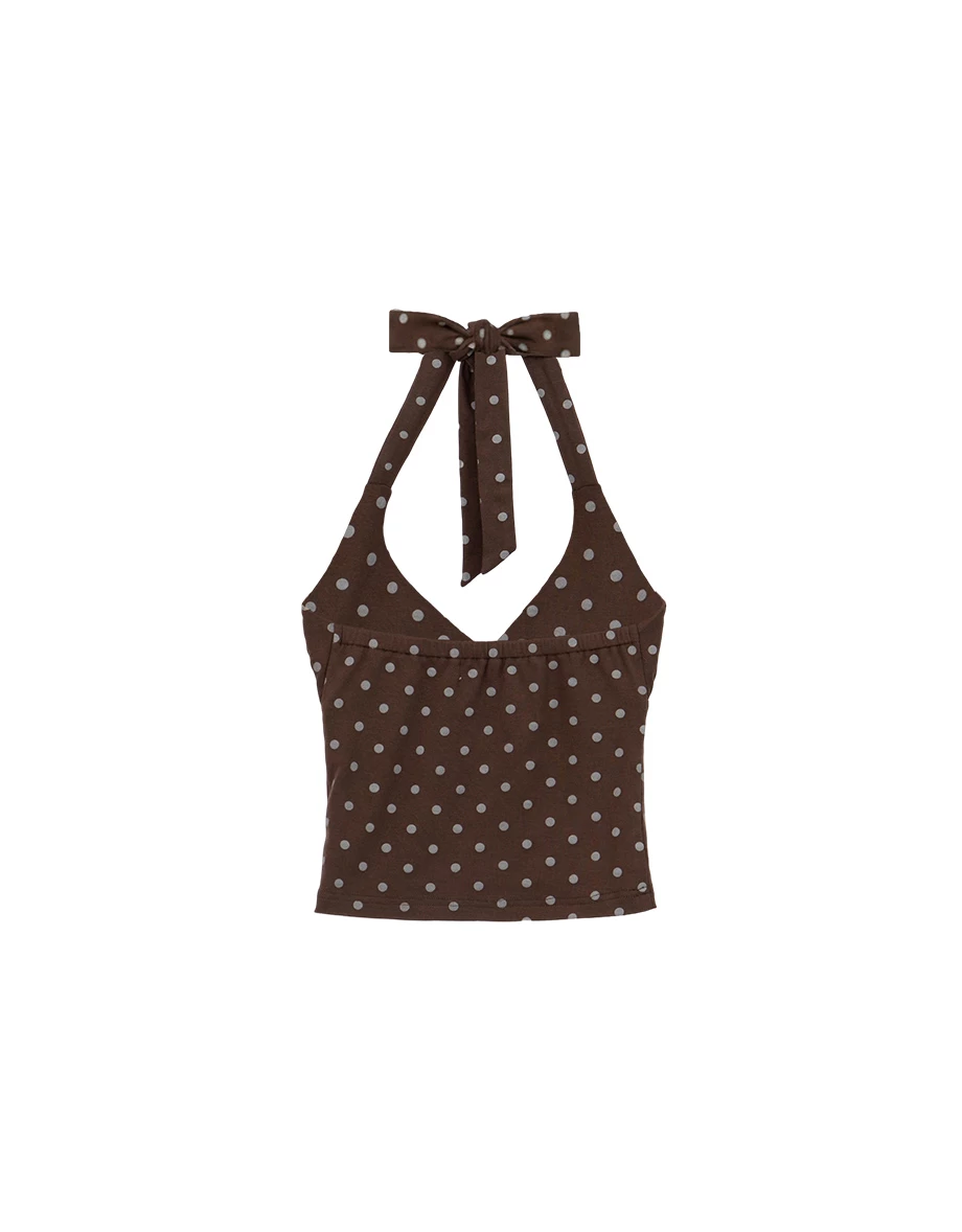 Retro Polka Dot Print Tie Back Padded Halter Bra Top
