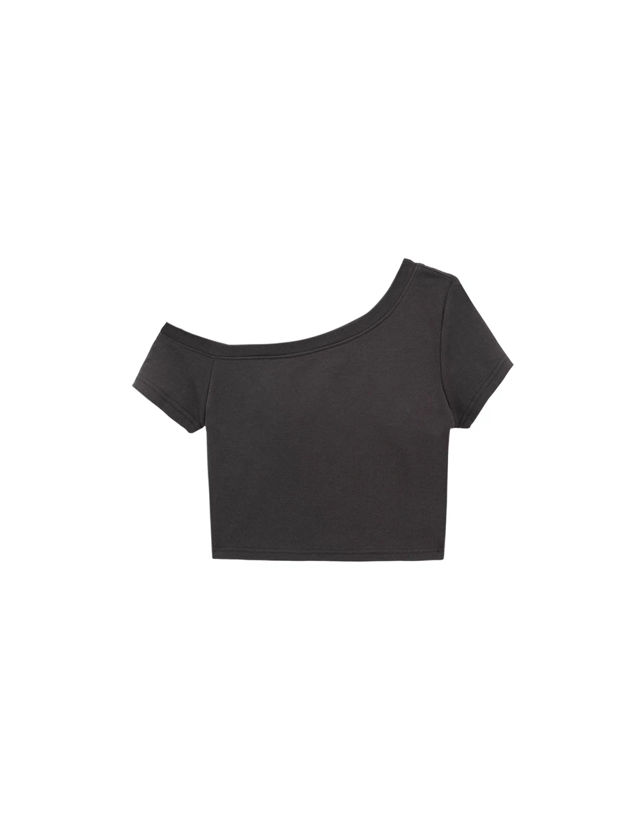 Polka Dot Letter Patch Asymmetric Neck Crop Padded Bra Top