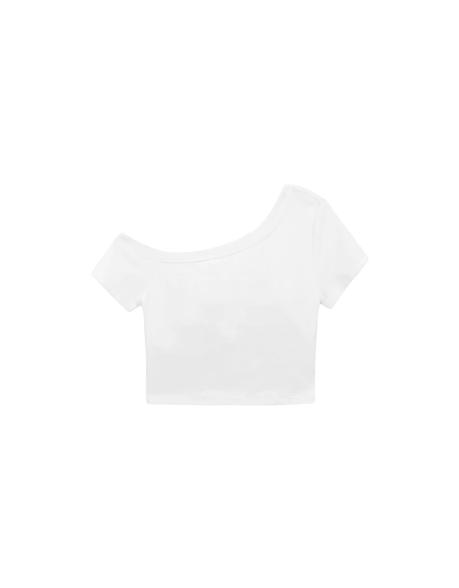 Polka Dot Letter Patch Asymmetric Neck Crop Padded Bra Top