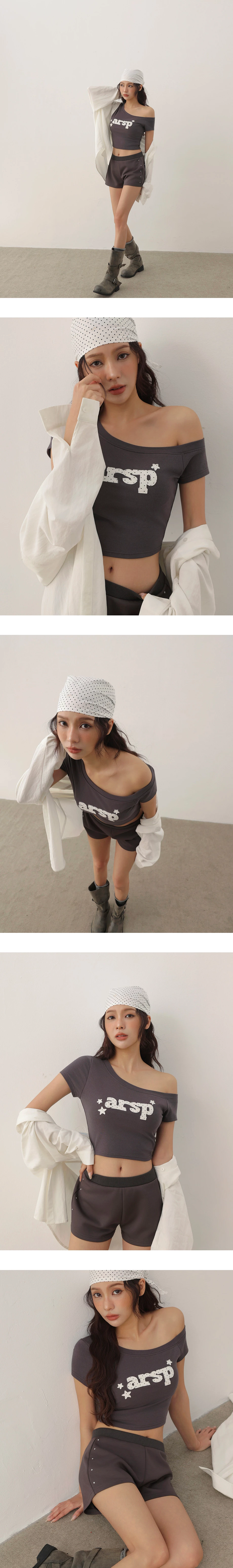 Polka Dot Letter Patch Asymmetric Neck Crop Padded Bra Top