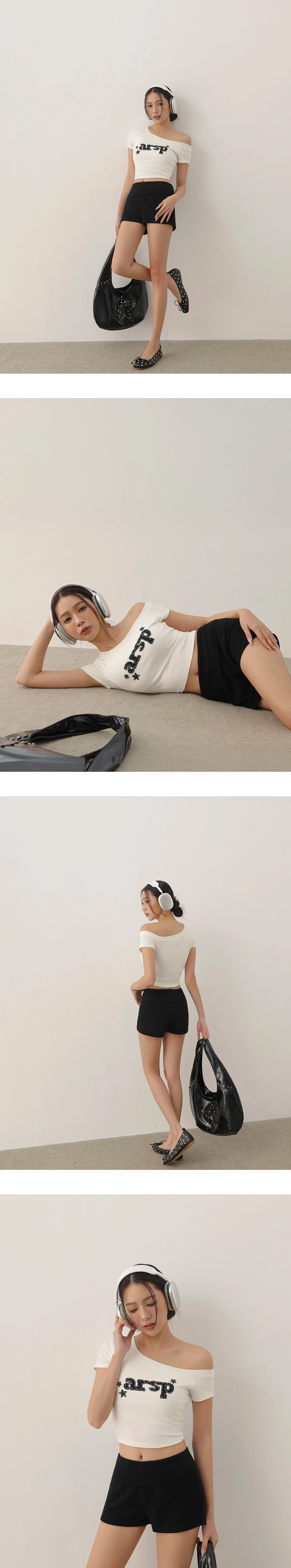 Polka Dot Letter Patch Asymmetric Neck Crop Padded Bra Top