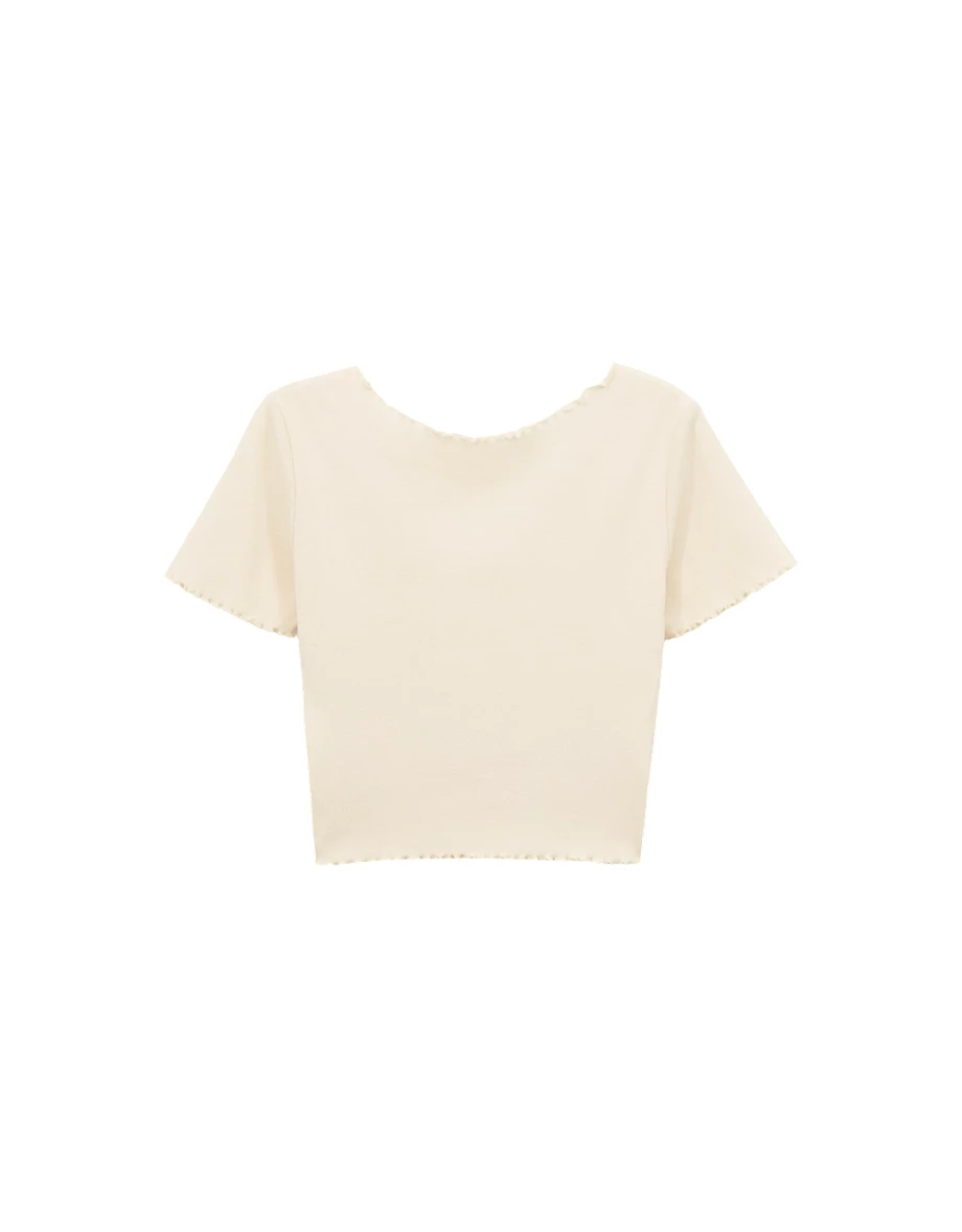 【DINOTAENG】印花小圖V領包扣木耳邊羅紋開襟針織衫