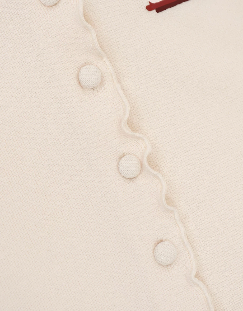 【DINOTAENG】印花小圖V領包扣木耳邊羅紋開襟針織衫