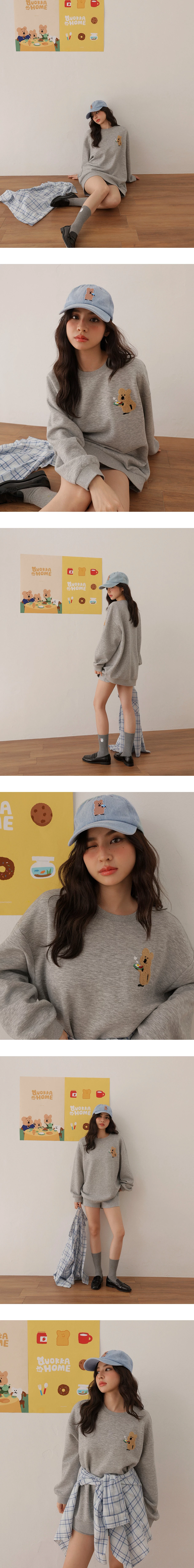 【DINOTAENG】毛巾繡小圖圓領長袖空氣棉寬版大學 TEE