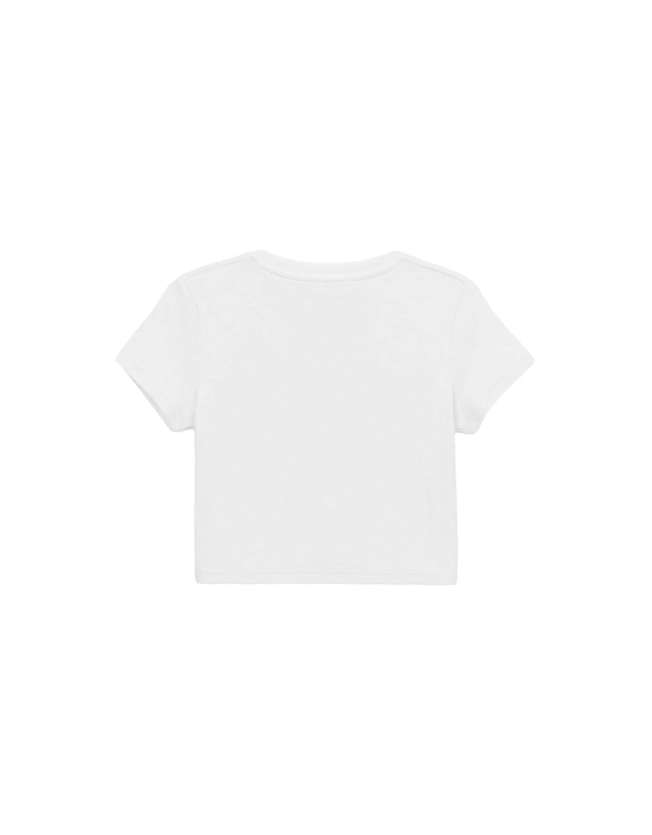 【DINOTAENG】毛巾繡圖案圓領短袖短版TEE