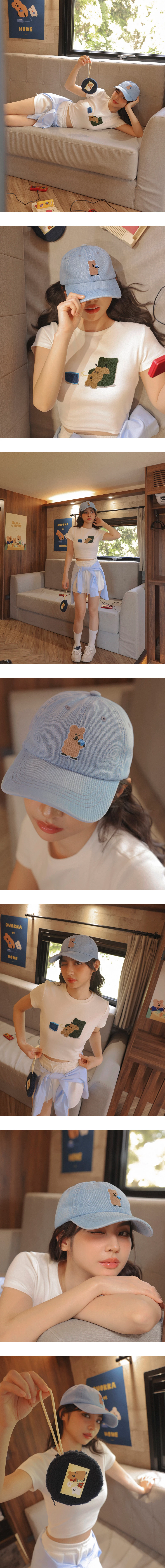 【DINOTAENG】毛巾繡圖案圓領短袖短版TEE