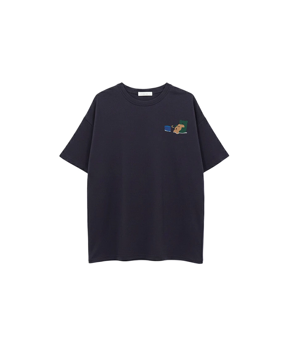 【DINOTAENG】印花小圖圓領短袖寬版TEE