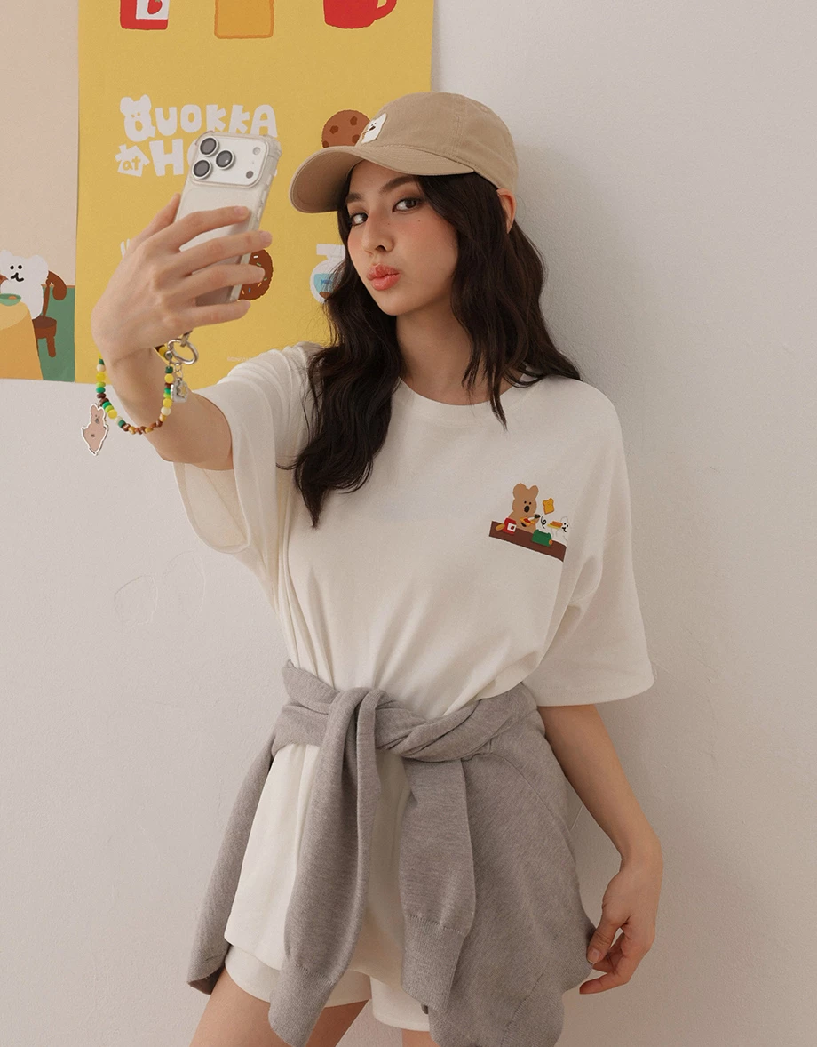 【DINOTAENG】印花小圖圓領短袖寬版TEE