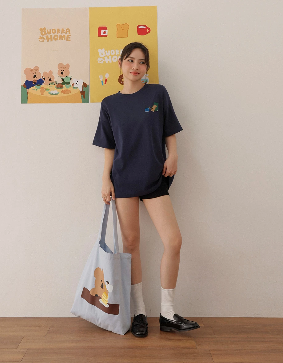 【DINOTAENG】印花小圖圓領短袖寬版TEE