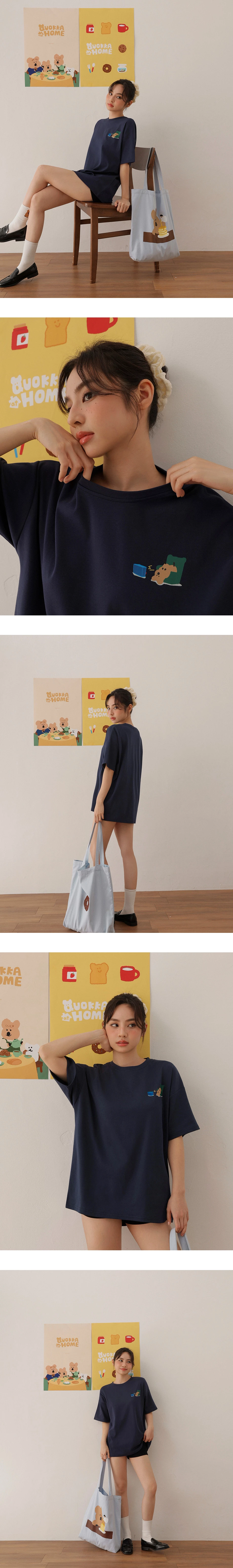 【DINOTAENG】印花小圖圓領短袖寬版TEE