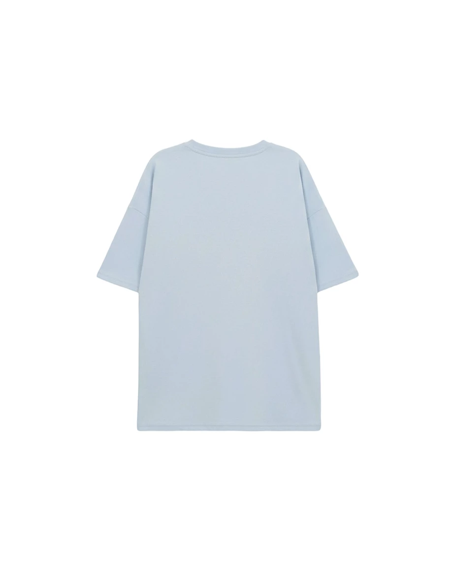 【DINOTAENG】透紗貼布繡印花圓領短袖寬版TEE