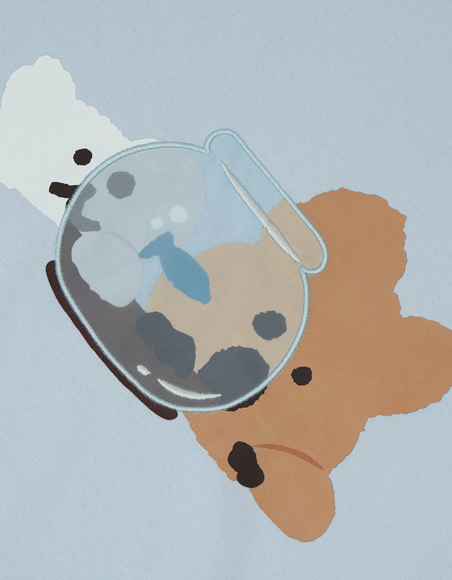 【DINOTAENG】透紗貼布繡印花圓領短袖寬版TEE