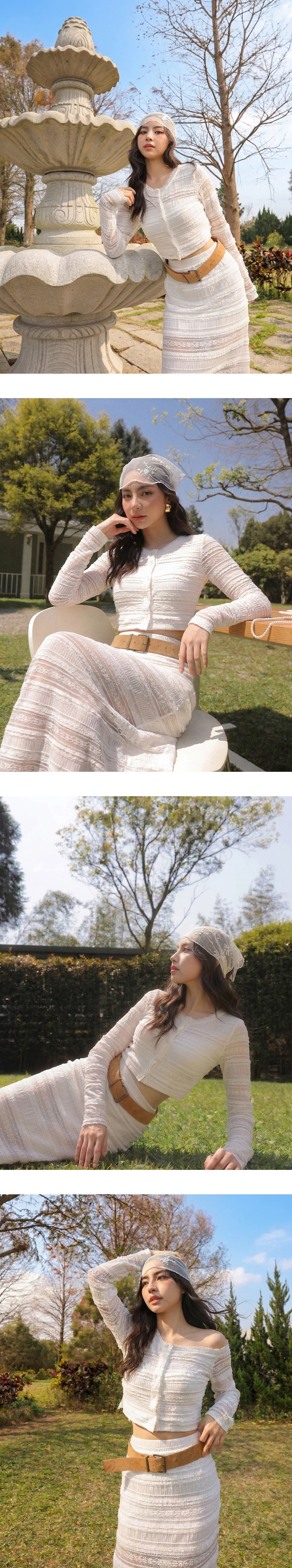 Multi Layered Sheer Lace Patchwork Cropped Knit Cardigan Top Multi Layered Sheer Lace Patchwork Cropped Knit Cardigan Top