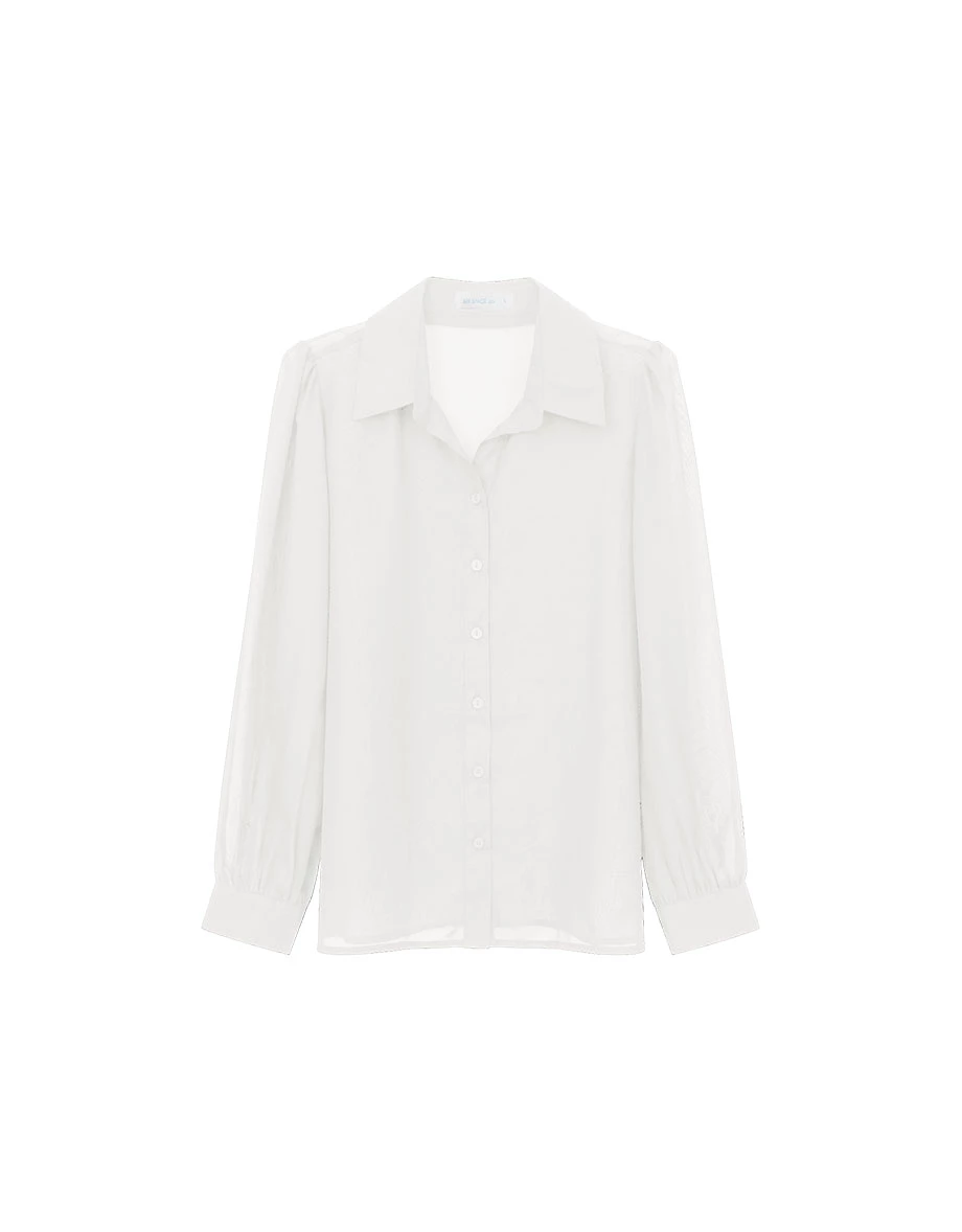 透膚雪紡長袖長版襯衫