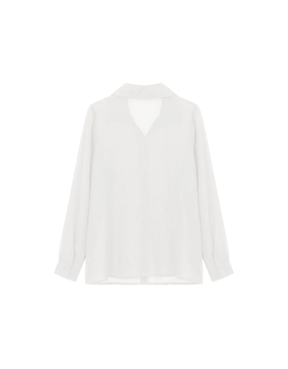 透膚雪紡長袖長版襯衫