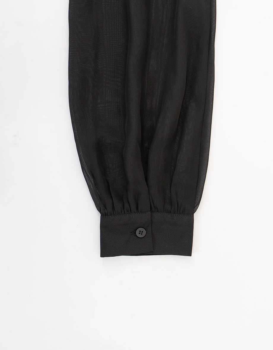 透膚雪紡長袖長版襯衫