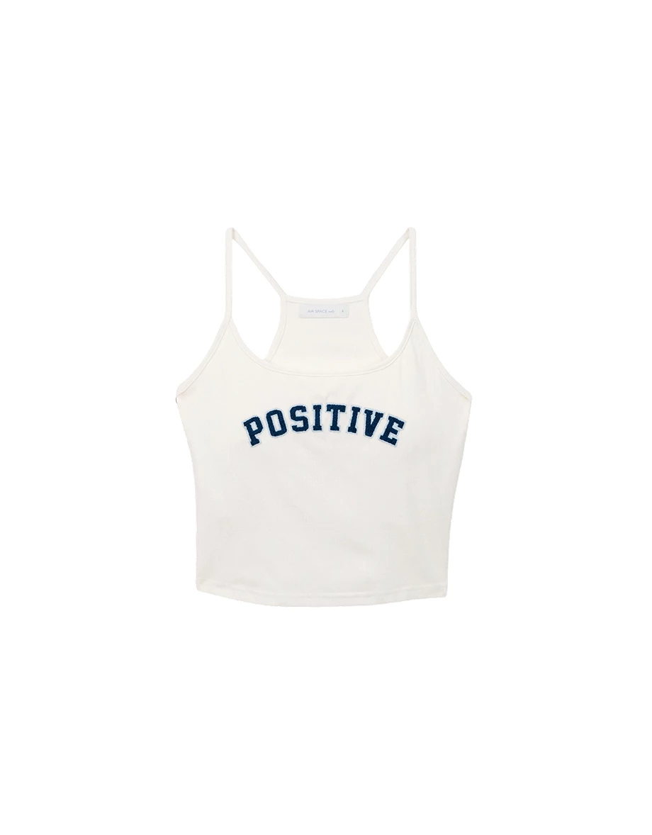 貼布繡字母方U領削肩細肩帶BRA背心