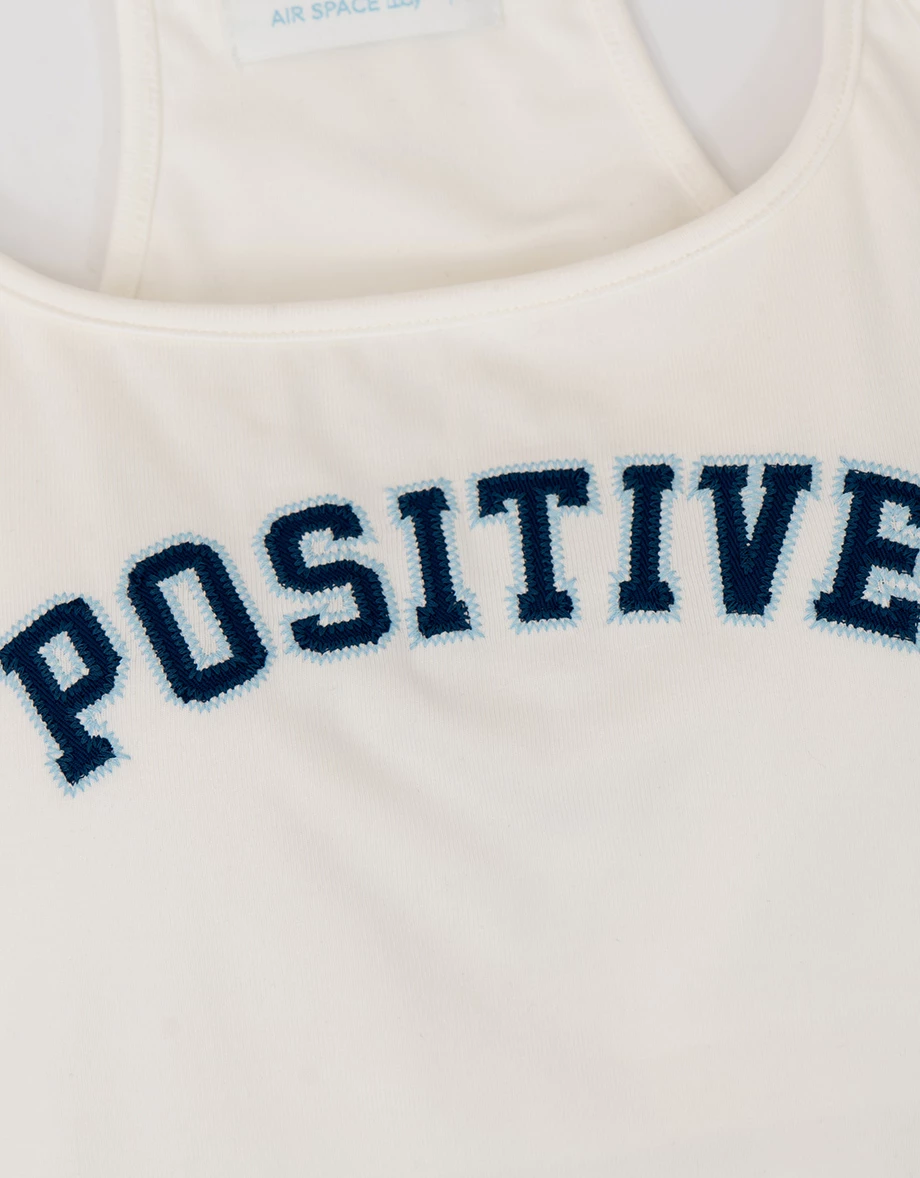 貼布繡字母方U領削肩細肩帶BRA背心