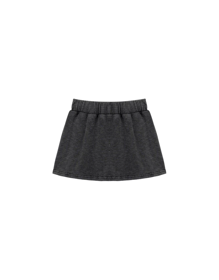 Vintage Wash Elastic Waist Ribbed A Line Mini Skirt