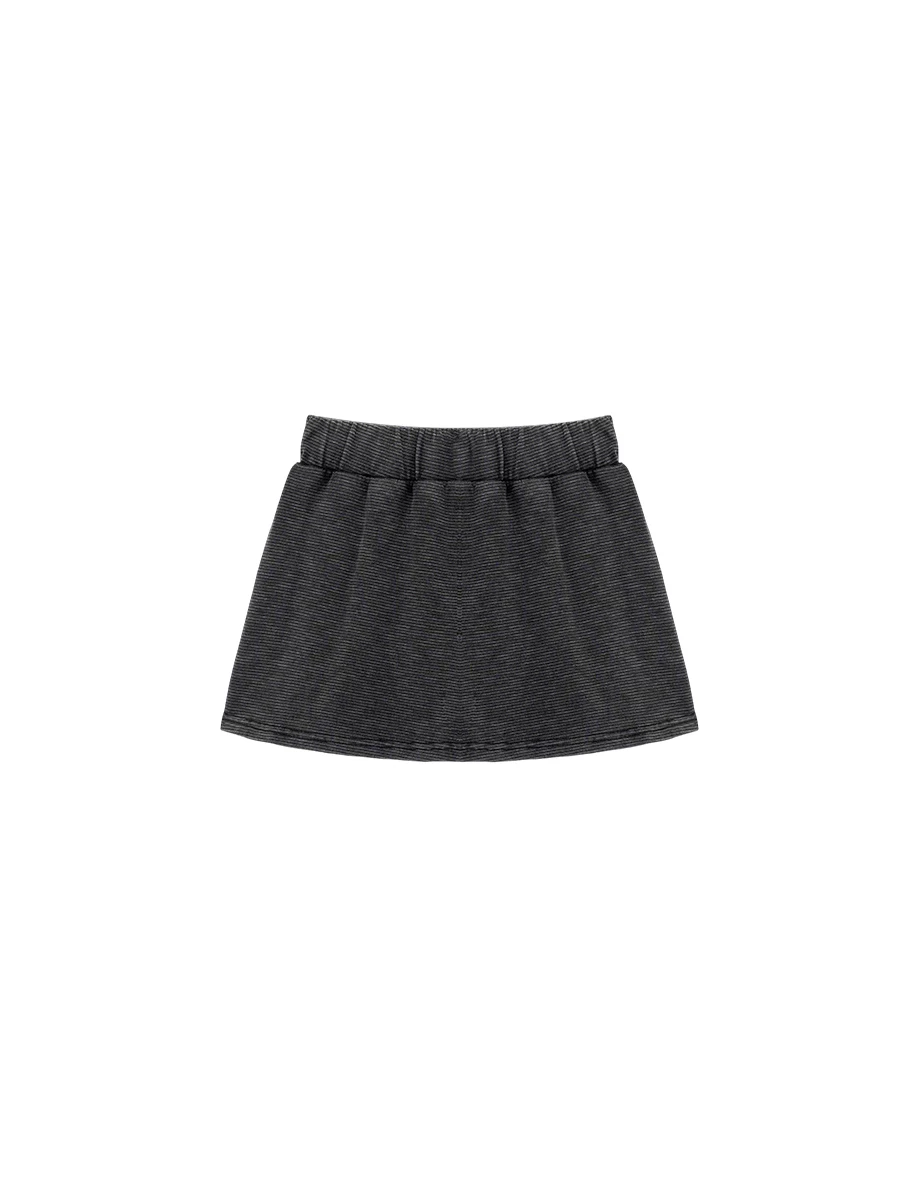 Vintage Wash Elastic Waist Ribbed A Line Mini Skirt