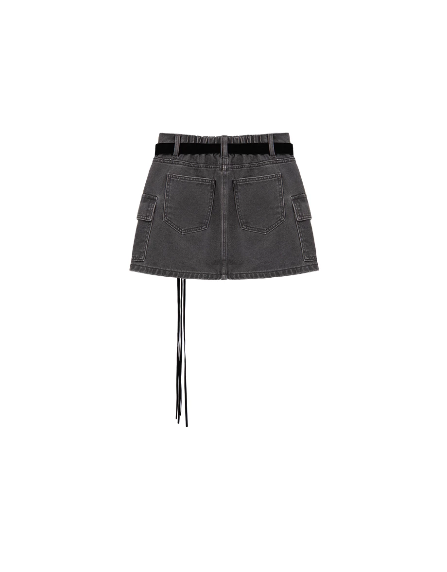 Cargo Style High Waist Utility Pocket  A Line Mini Skirt (with Belt)