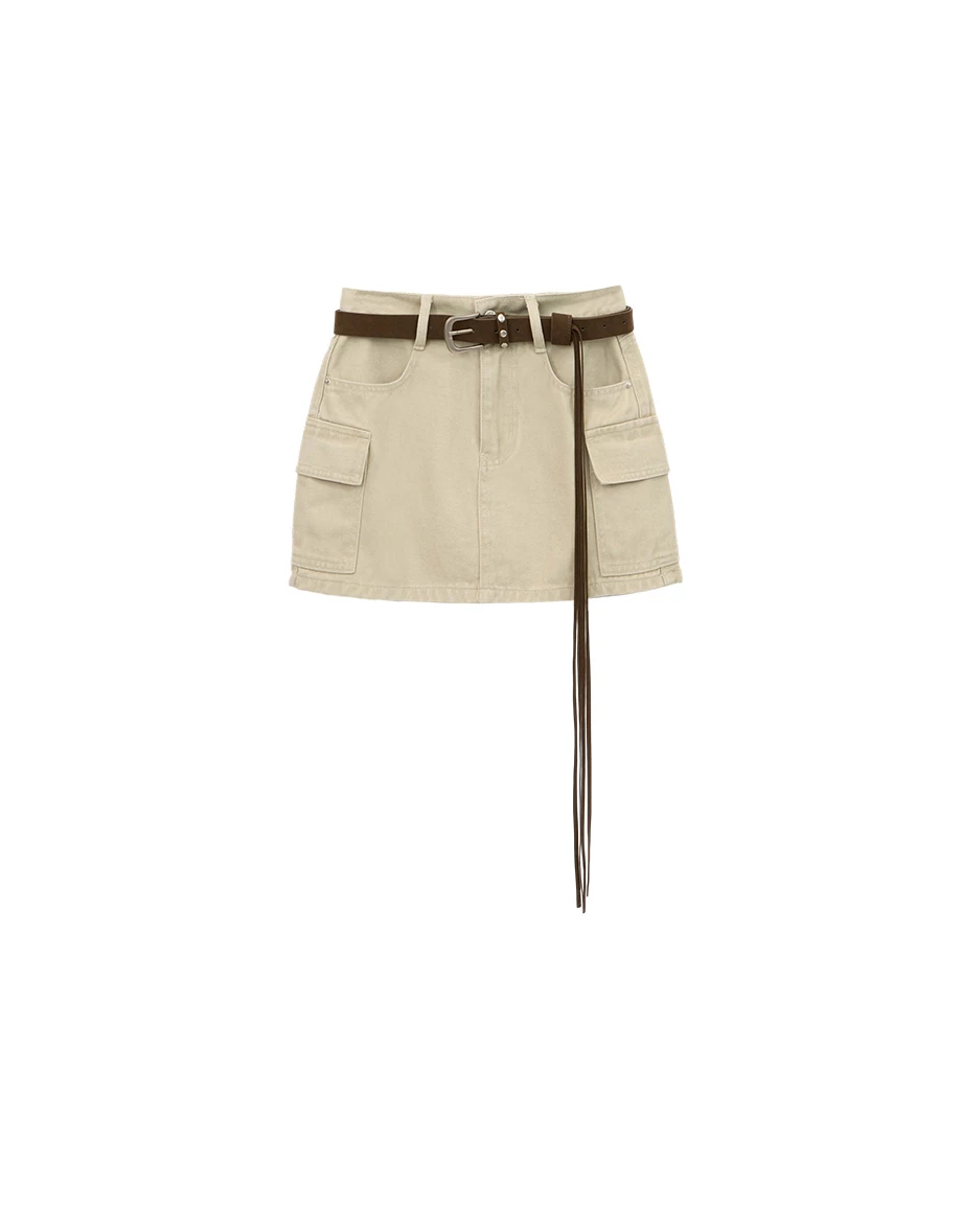 Cargo Style High Waist Utility Pocket  A Line Mini Skirt (with Belt)