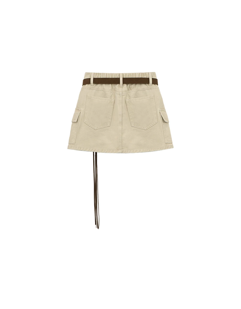 Cargo Style High Waist Utility Pocket  A Line Mini Skirt (with Belt)