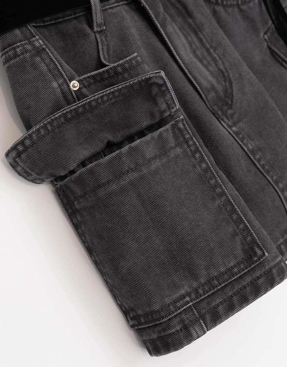 Cargo Style High Waist Utility Pocket  A Line Mini Skirt (with Belt)