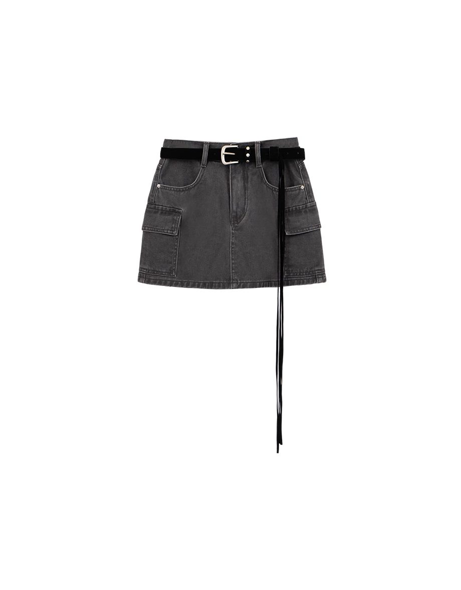 Cargo Style High Waist Utility Pocket  A Line Mini Skirt (with Belt)