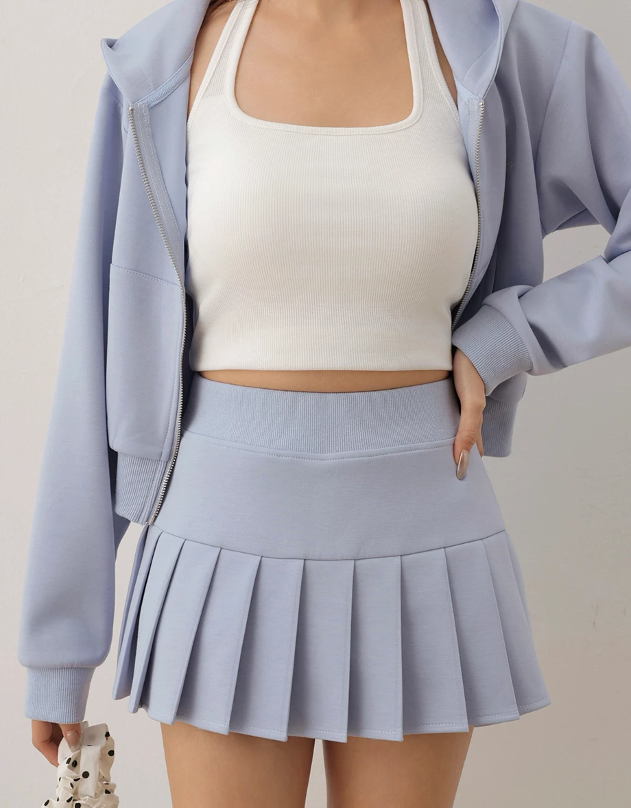 【AIRY HOURGLASS】Ribbed Waistband Pleated Mini Skirt (Polka Dot / Plain)