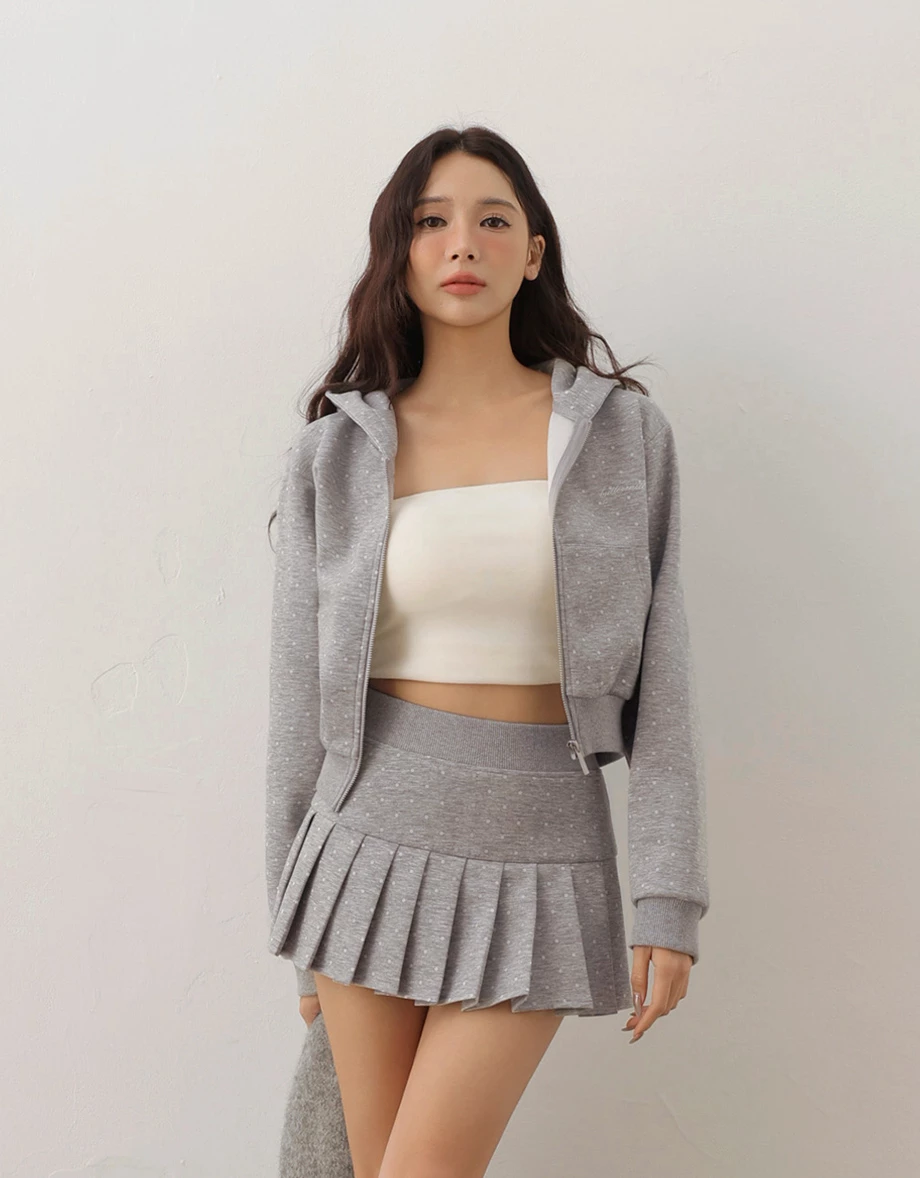 【AIRY HOURGLASS】Ribbed Waistband Pleated Mini Skirt (Polka Dot / Plain)