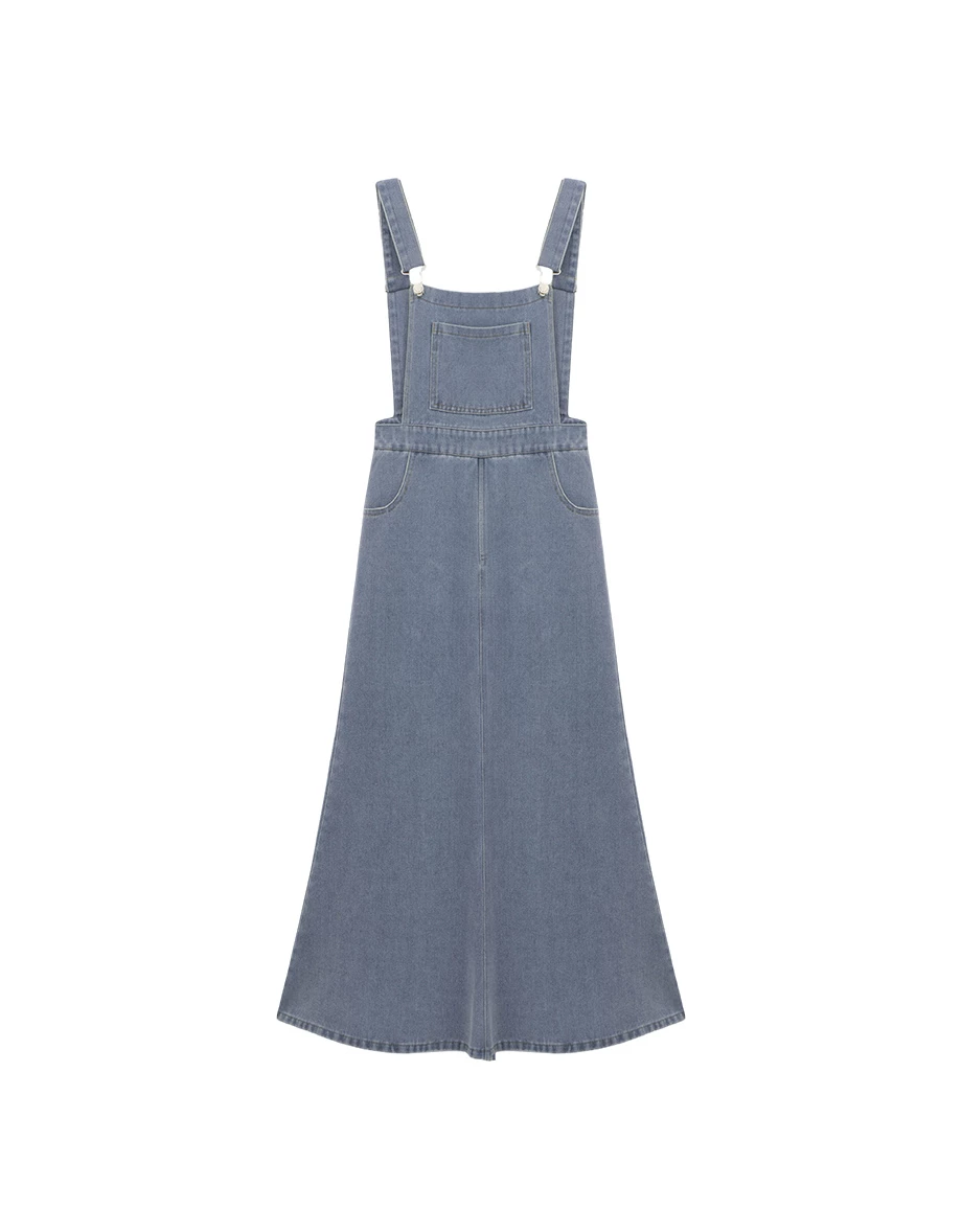 Classic A Line Jeans Denim Pinafore Dress with Pockets