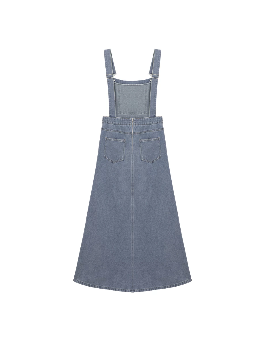 Classic A Line Jeans Denim Pinafore Dress with Pockets