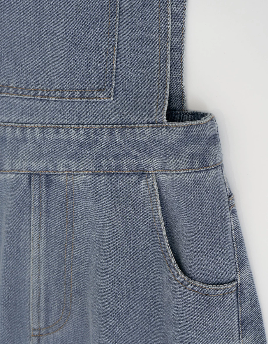 Classic A Line Jeans Denim Pinafore Dress with Pockets