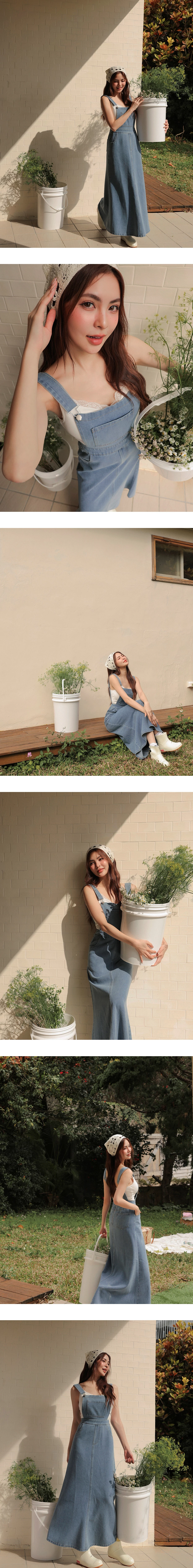 Classic A Line Jeans Denim Pinafore Dress with Pockets