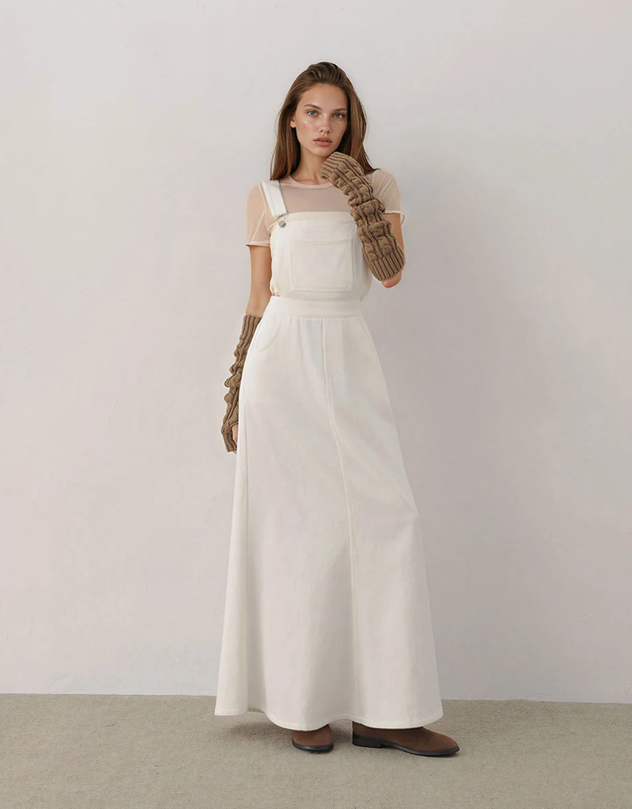Classic A Line Jeans Denim Pinafore Dress with Pockets
