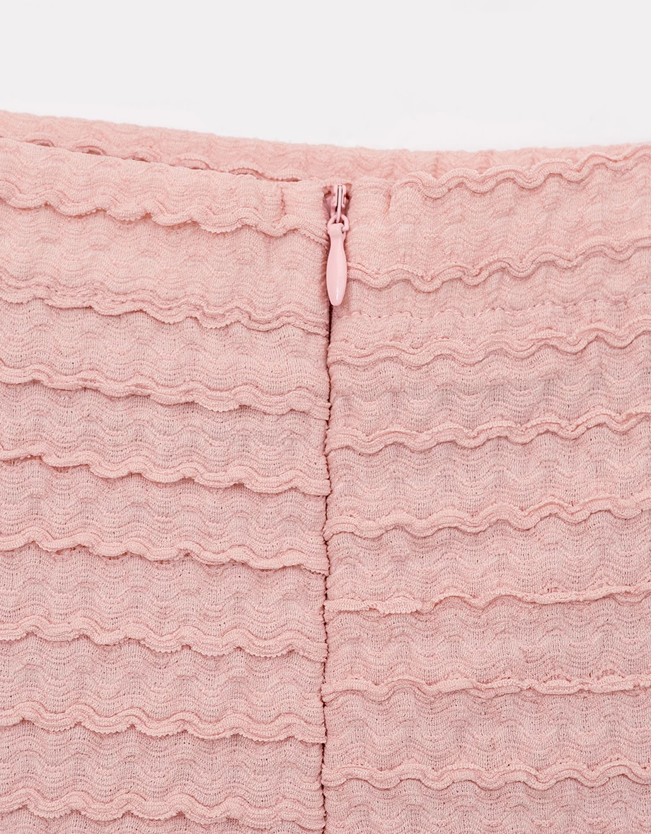 波浪條紋緹花拼接設計後開衩直筒長裙