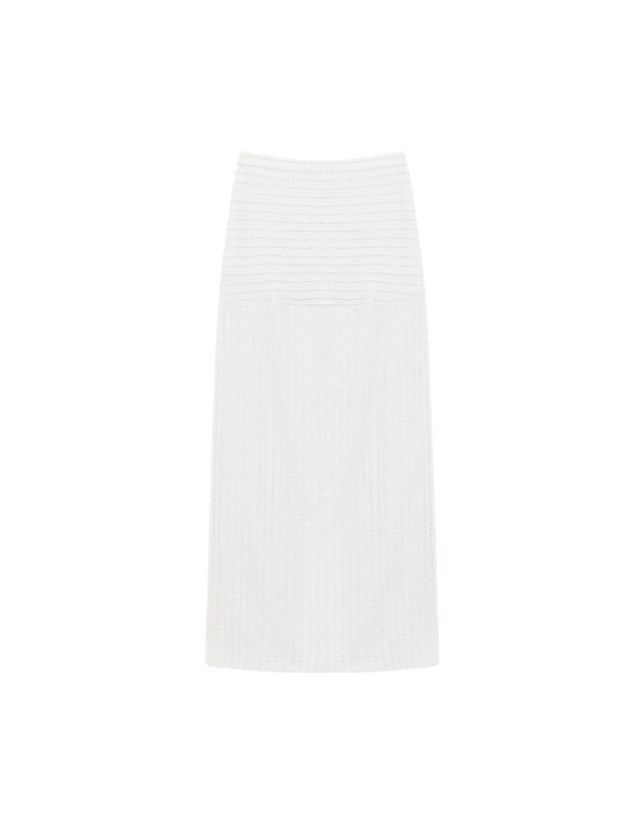 波浪條紋緹花拼接設計後開衩直筒長裙