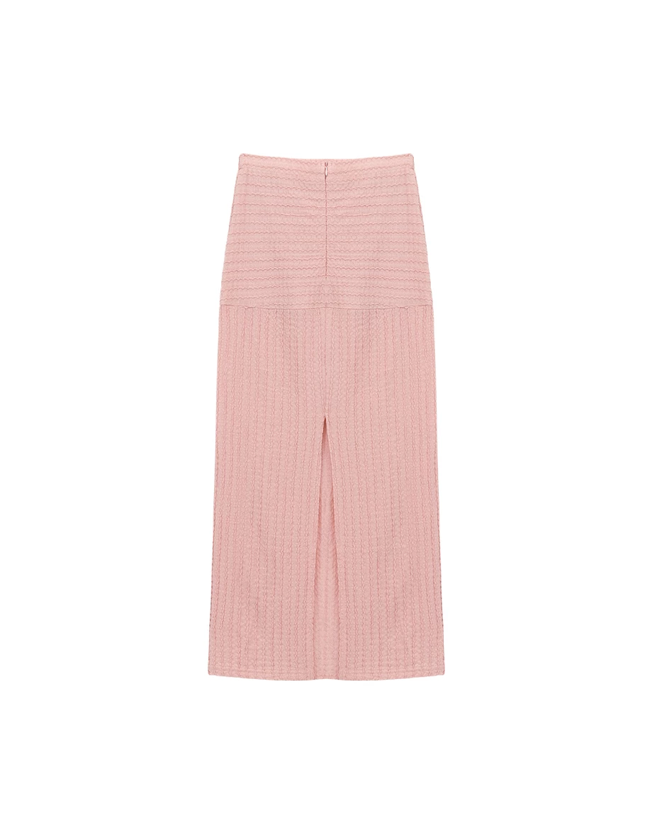 波浪條紋緹花拼接設計後開衩直筒長裙