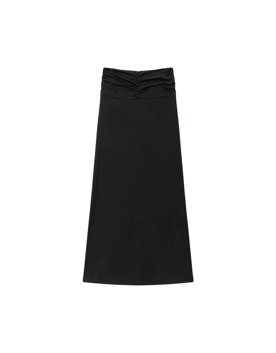 扭結抓皺設計修身傘擺長裙