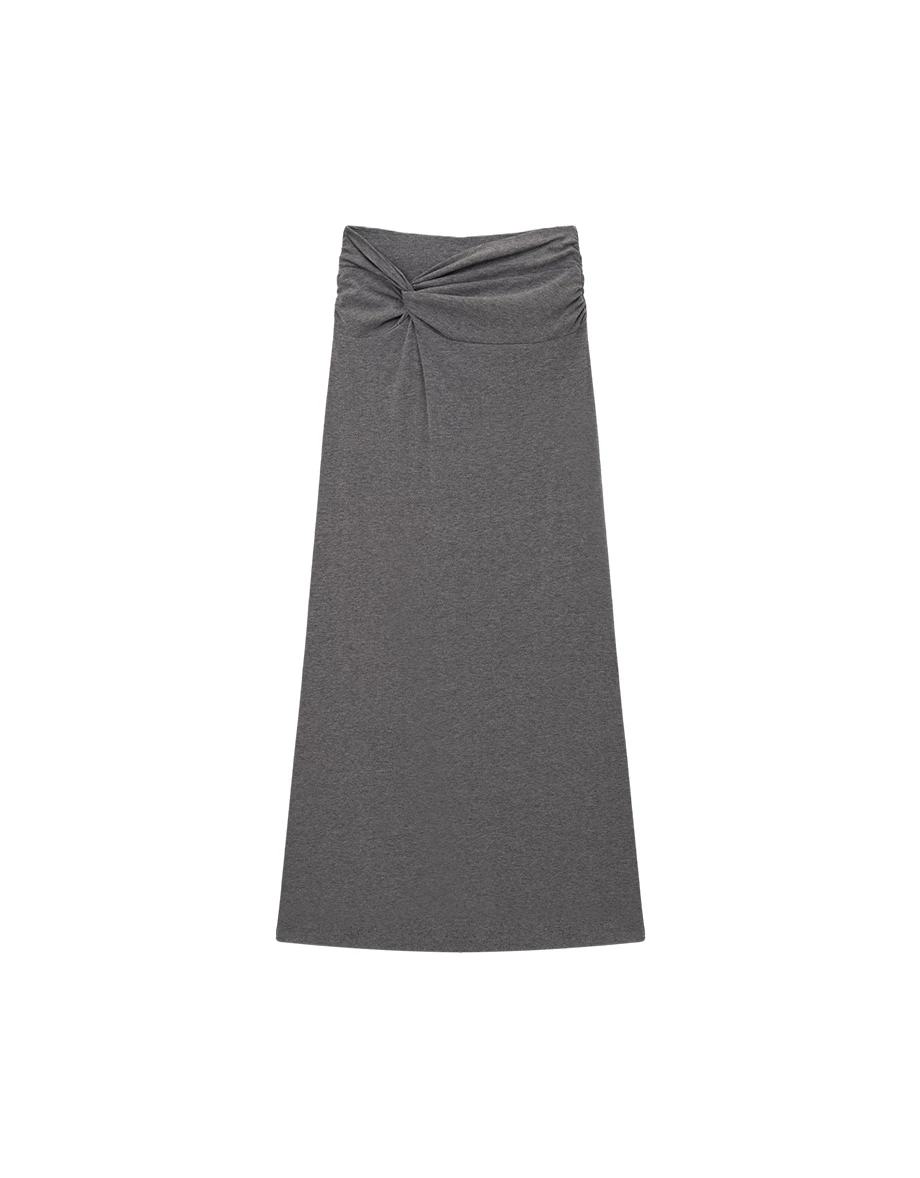 扭結抓皺設計修身傘擺長裙