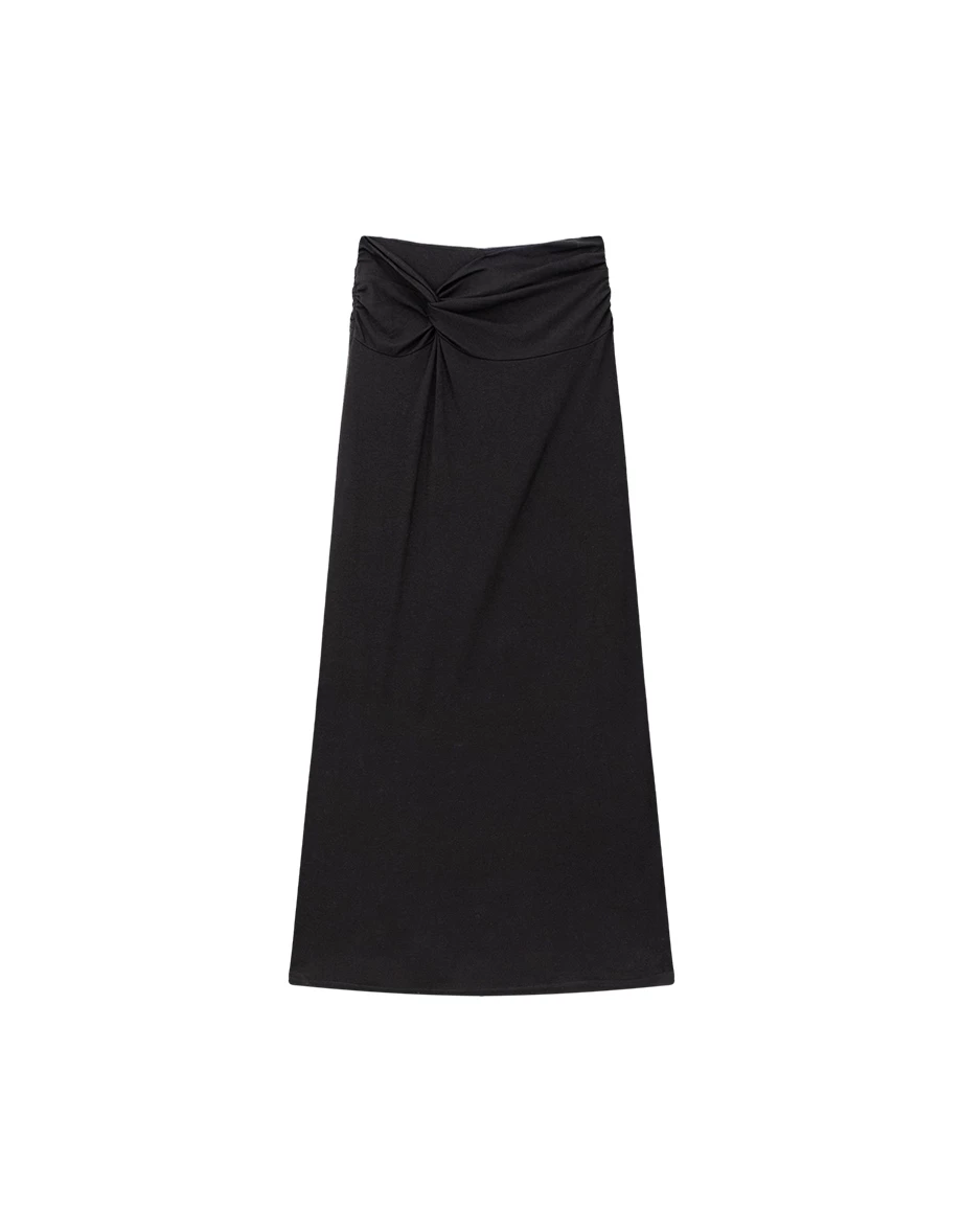 扭結抓皺設計修身傘擺長裙