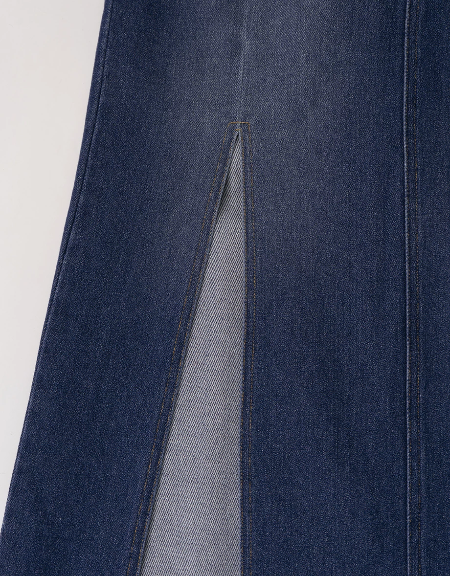 復古刷色單側開衩直筒牛仔長裙