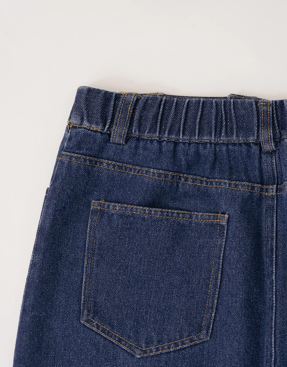 復古刷色單側開衩直筒牛仔長裙