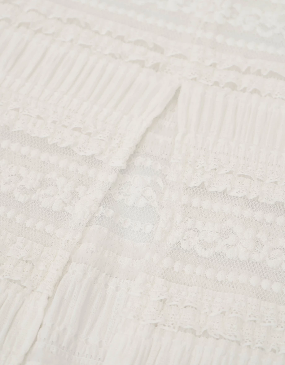 後開衩多層次花邊透膚蕾絲鬆緊直筒長裙