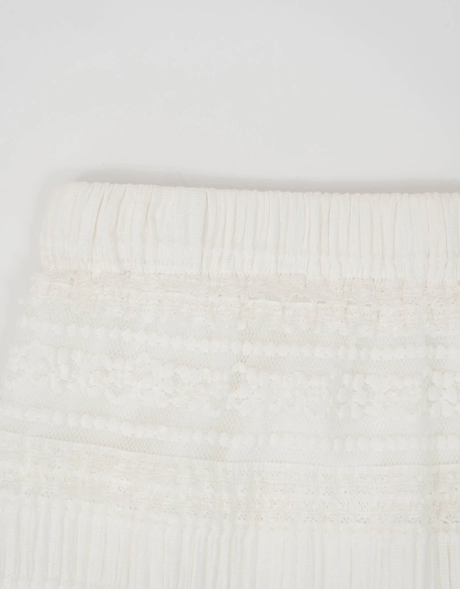 後開衩多層次花邊透膚蕾絲鬆緊直筒長裙