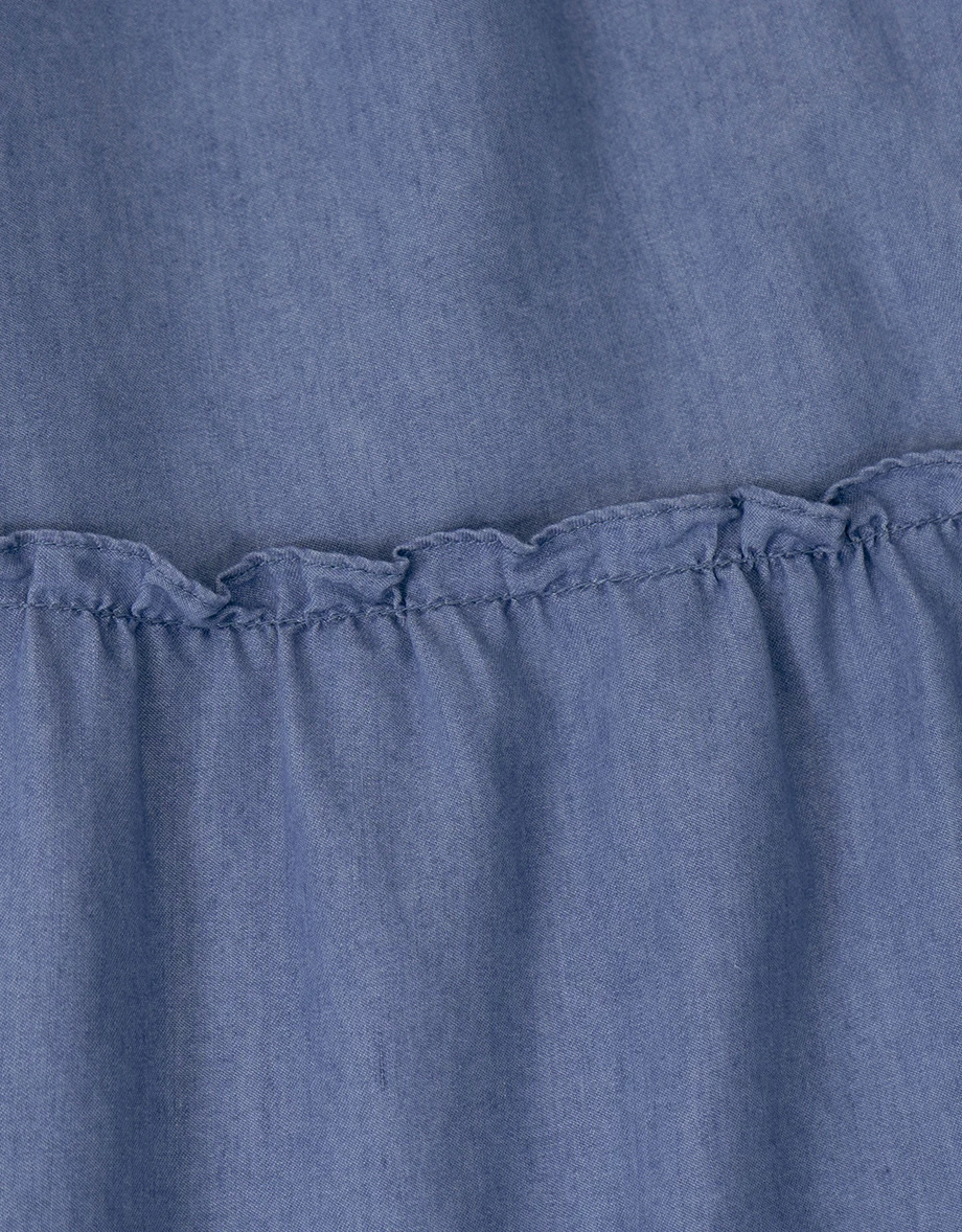 鬆緊腰水洗牛仔蛋糕長裙