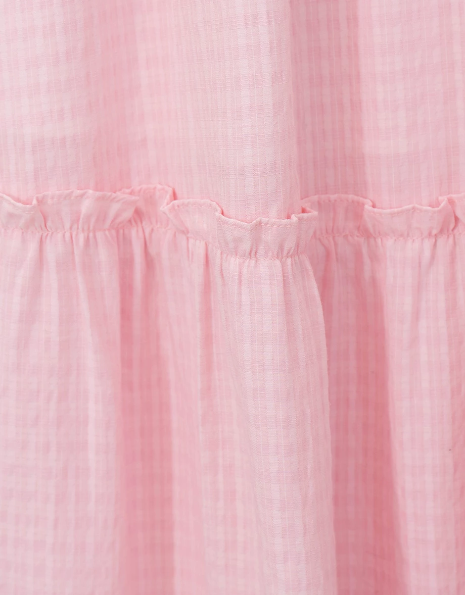 鬆緊腰直條紋蛋糕長裙