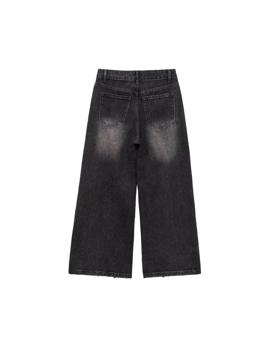 Low Rise Distressed Washed Jeans Denim Wide Pants Low Rise Distressed Washed Jeans Denim Wide Pants
