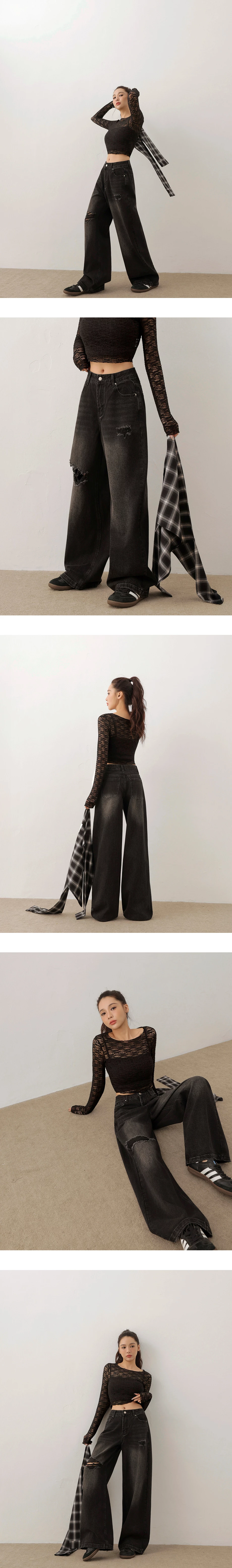 Low Rise Distressed Washed Jeans Denim Wide Pants Low Rise Distressed Washed Jeans Denim Wide Pants